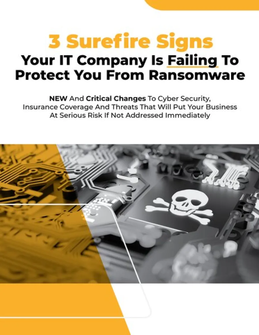 Graphic highlighting ransomware risks for IT companies with key visual elements like circuits and a skull symbol.