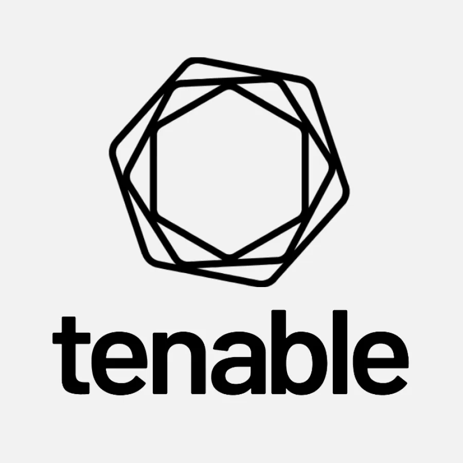 Tenable logo with geometric black polygon shape above bold lowercase brand name on white background