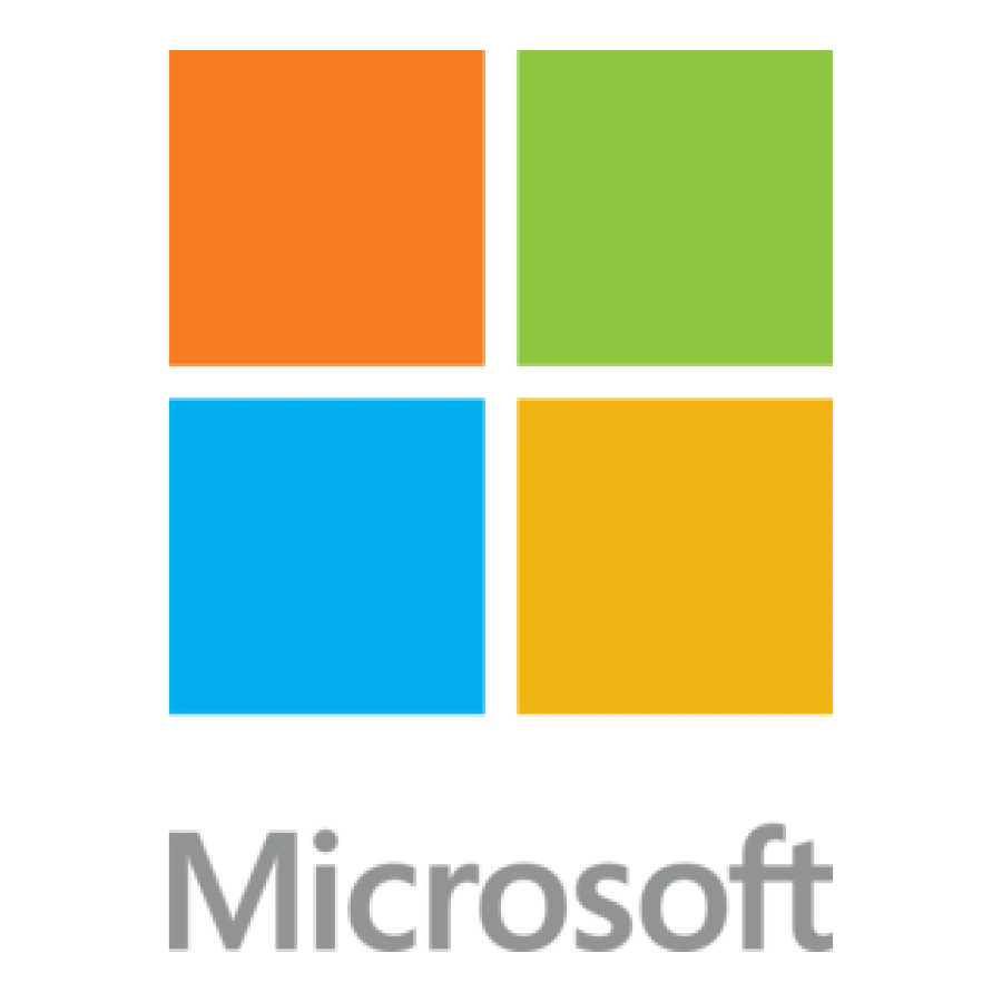 Microsoft logo with four colored squares in orange, green, blue, and yellow above the word Microsoft.