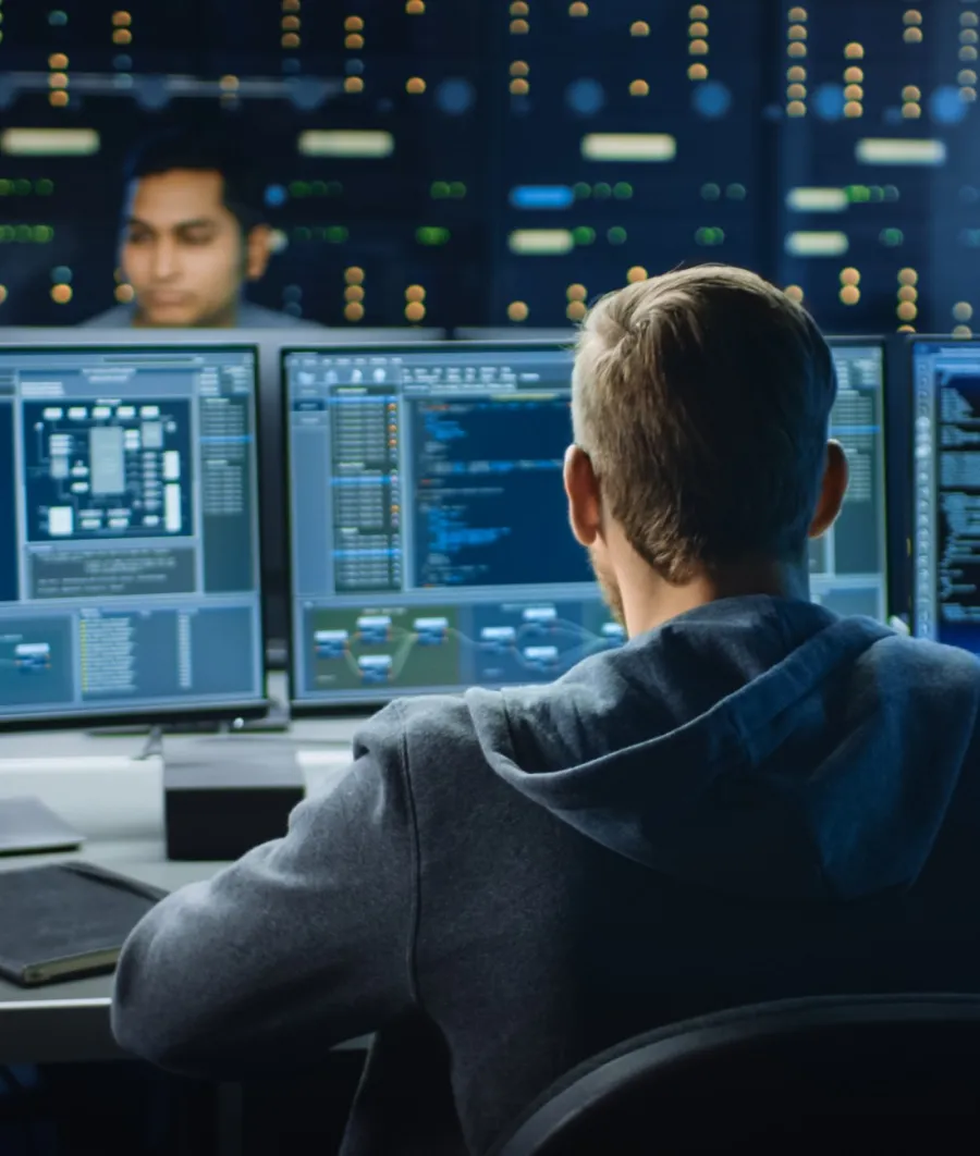 a person sitting in front of a computer screen