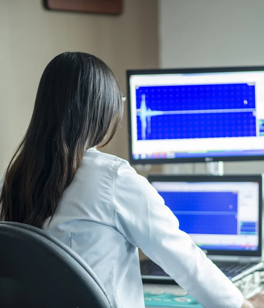 a woman working on a computer