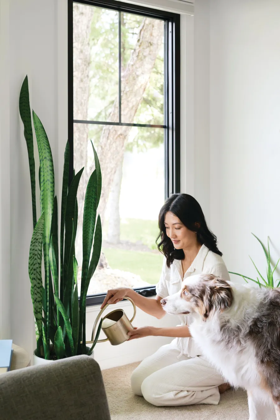 Nashville homeowner with low-maintenance black Infinity by Marvin fiberglass windows that withstand Tennessee humidity