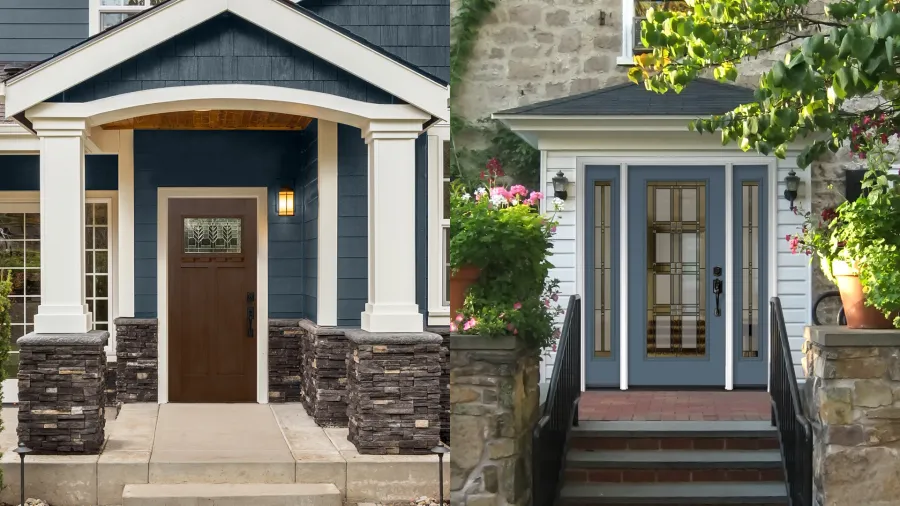 a house with a stone patio