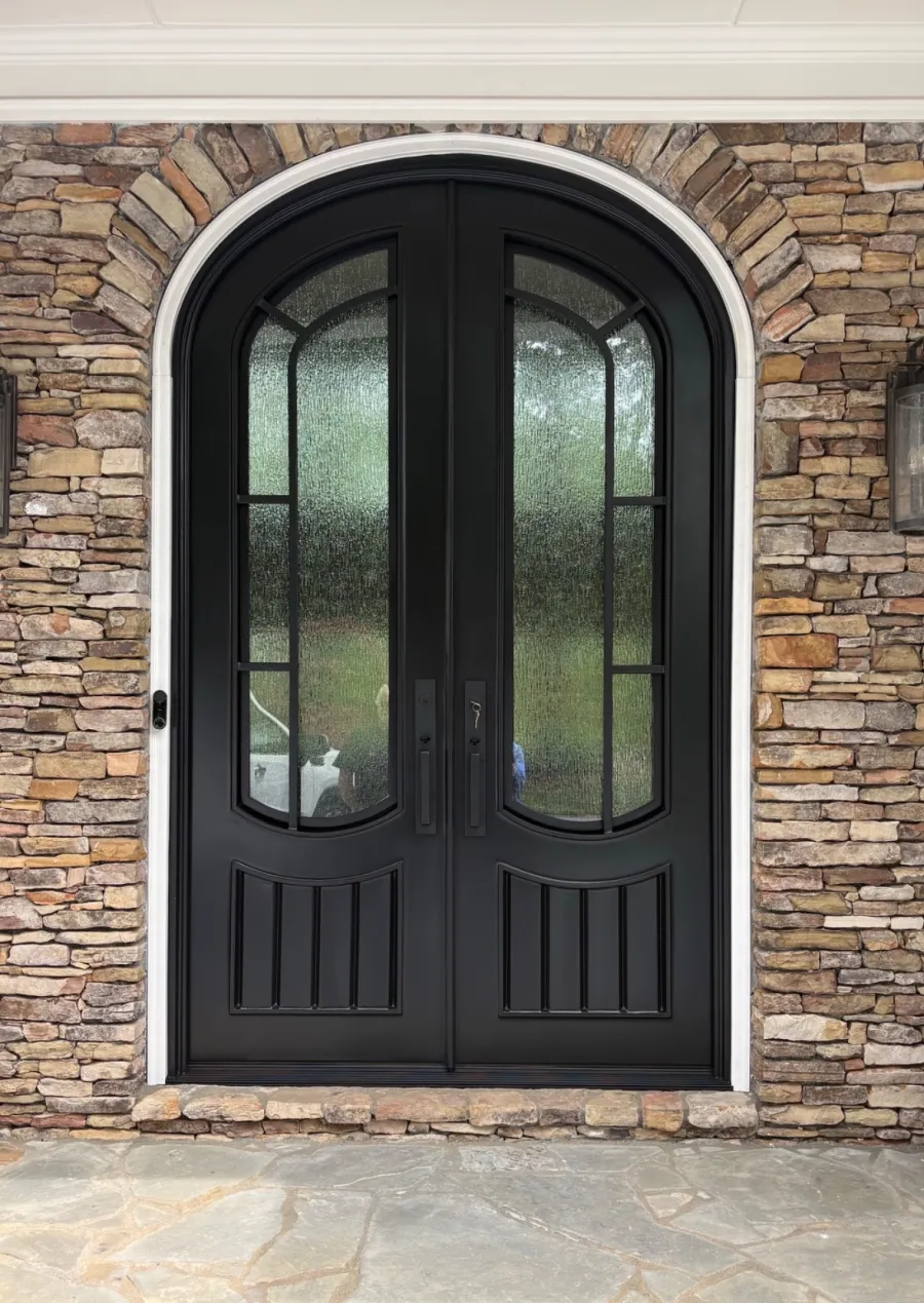 Custom Iron Door with Rain Glass for Privacy