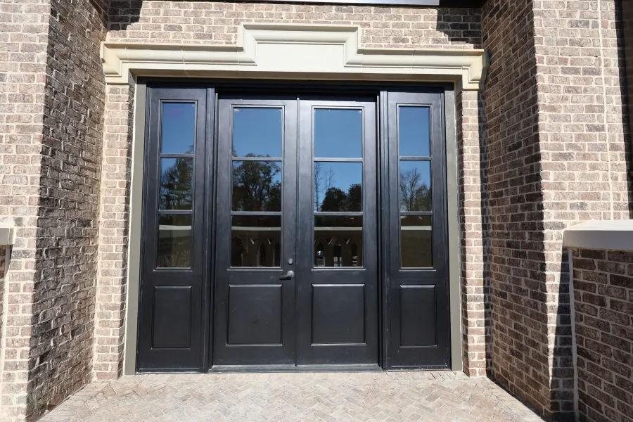 a group of black doors