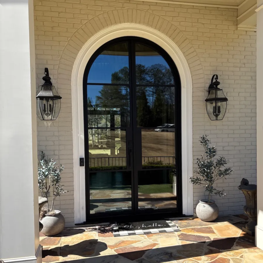 Phoenix Iron Entry Door with arch and clear glass