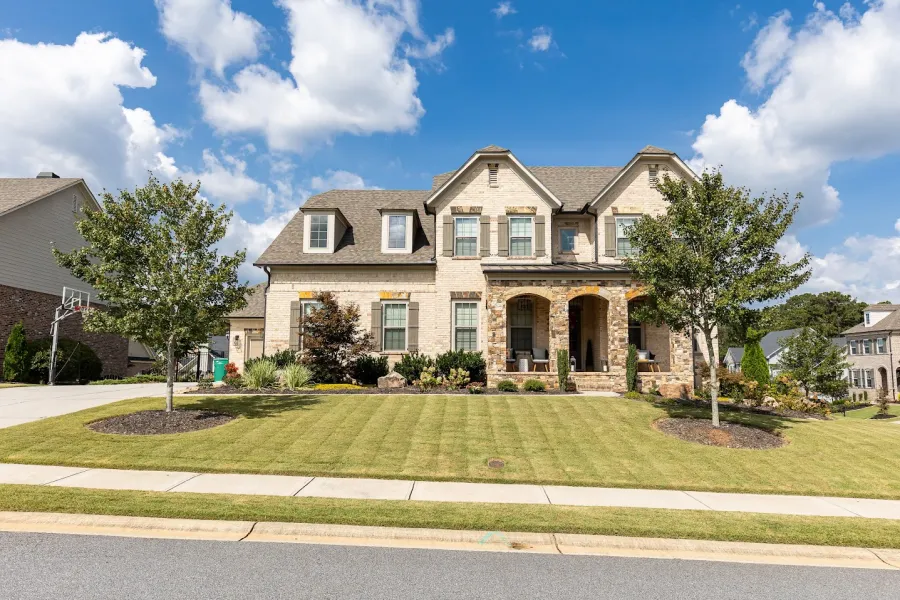 a large house with a lawn