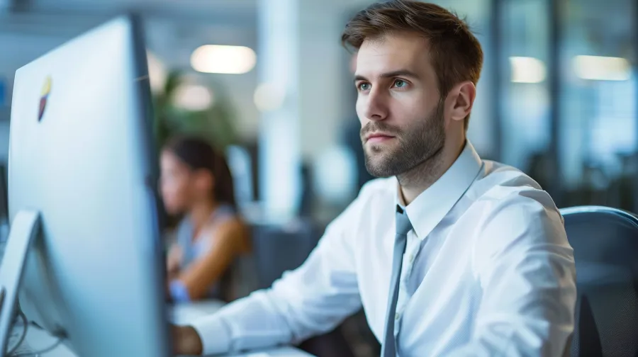 a man sitting in front of a computer