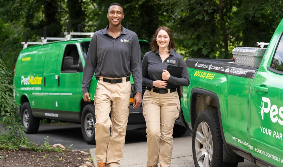 a man and a woman standing next to a green truck