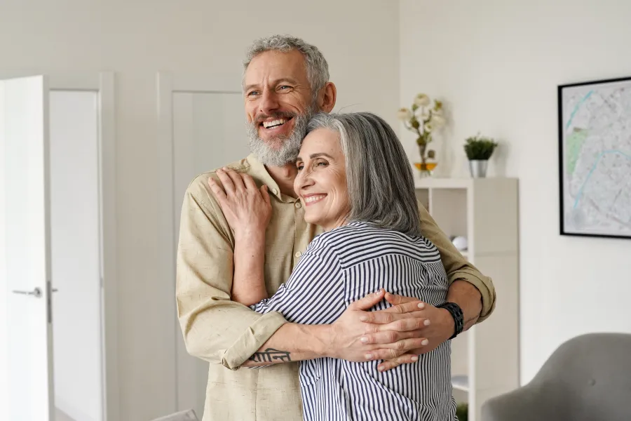 a man and woman hugging