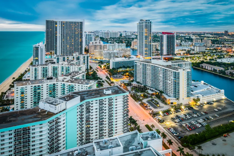 a city with tall buildings and streets