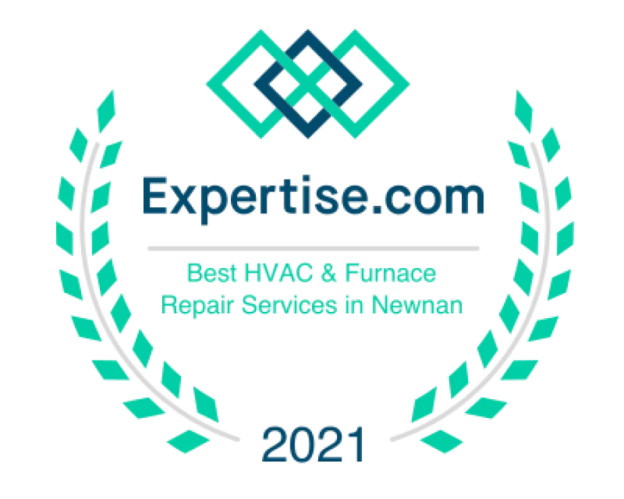 Expertise.com award badge for Best HVAC and Furnace Repair Services in Newnan 2021 with laurel wreath and logo