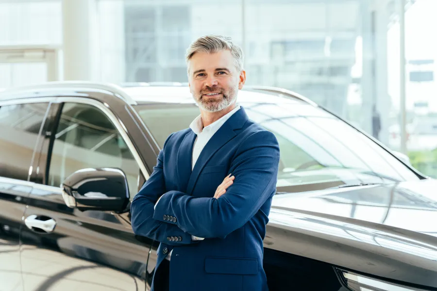 a person standing next to a car