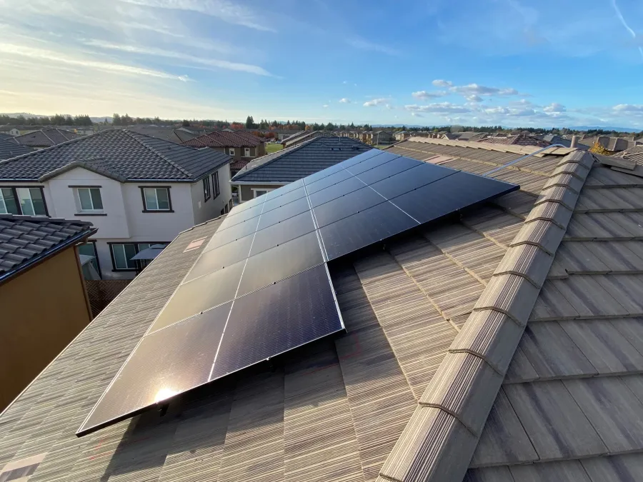 a roof with solar panels