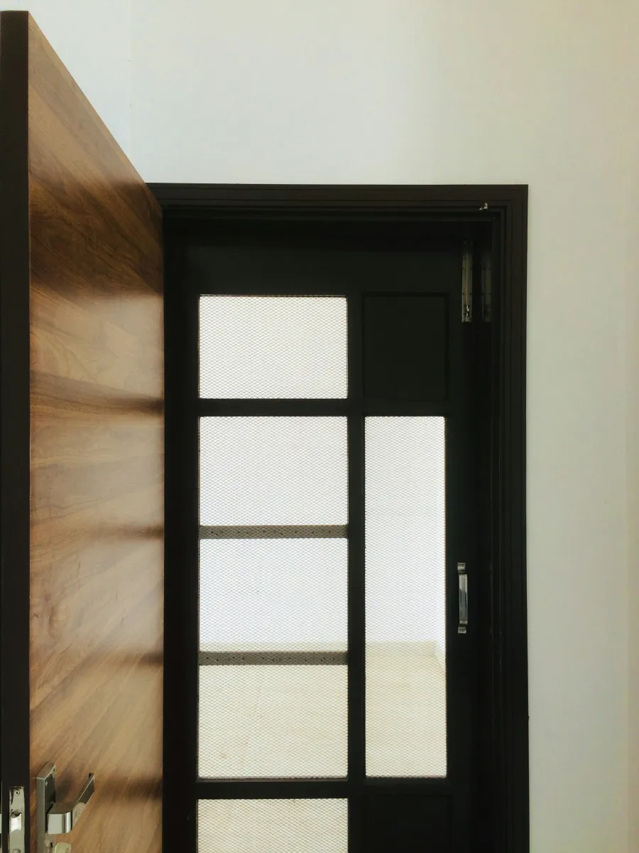 a window with a wooden frame