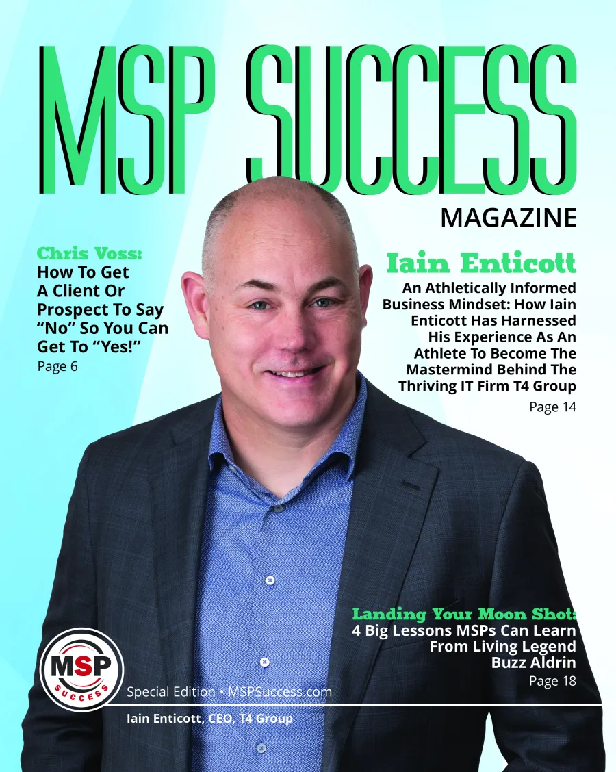 Iain Enticott, CEO of T4 Group, featured on the cover of MSP Success Magazine with insightful articles.