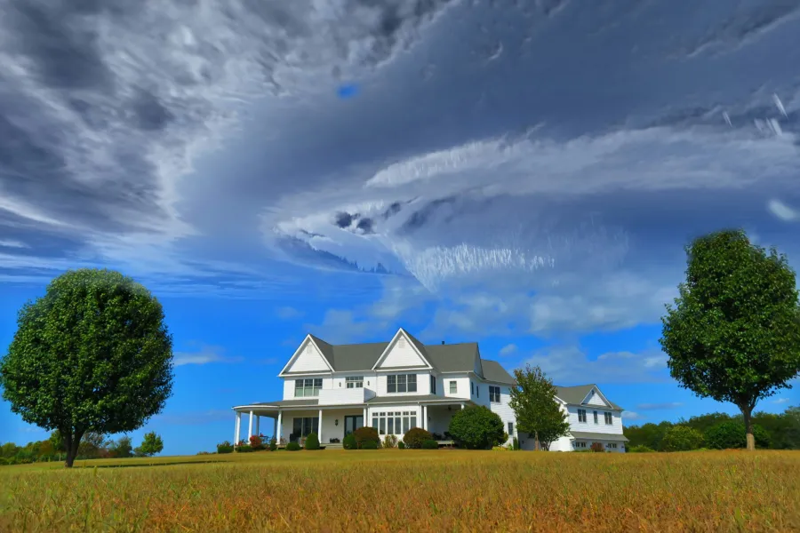 a house with trees and grass