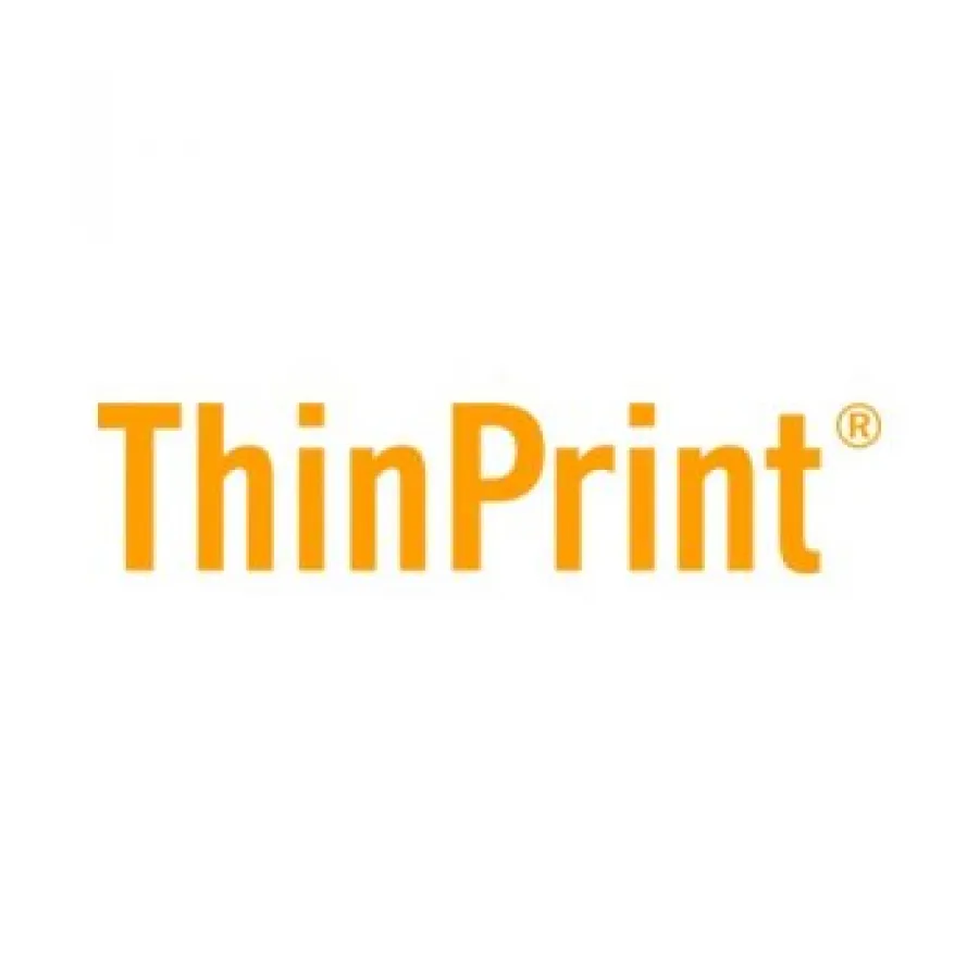 Orange ThinPrint logo text on a white background representing ThinPrint software company branding.