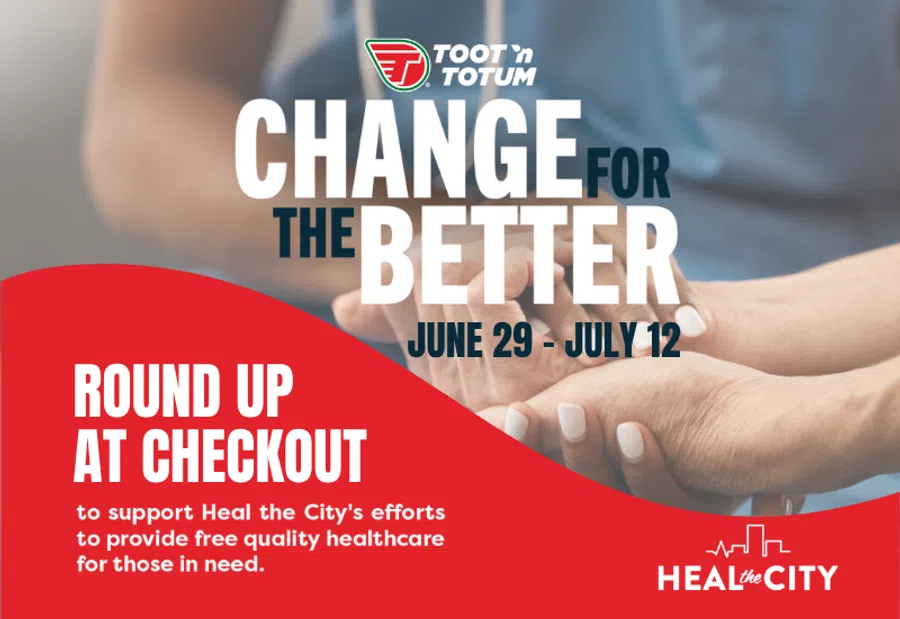 Heal the City fundraiser poster with elderly man hugging two children and campaign details for June 23 to July 6.