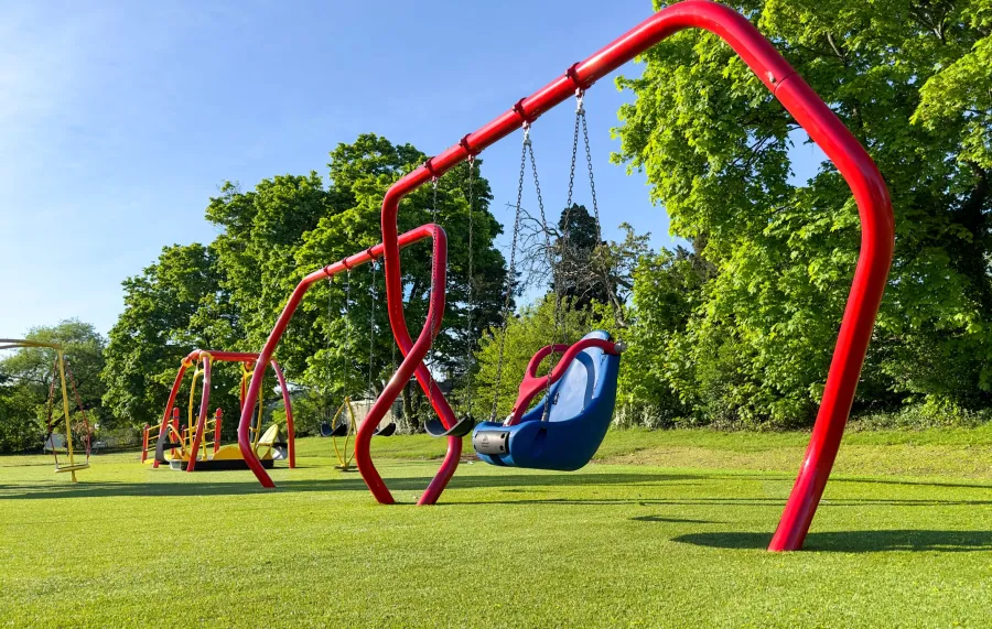 a red and blue playground set