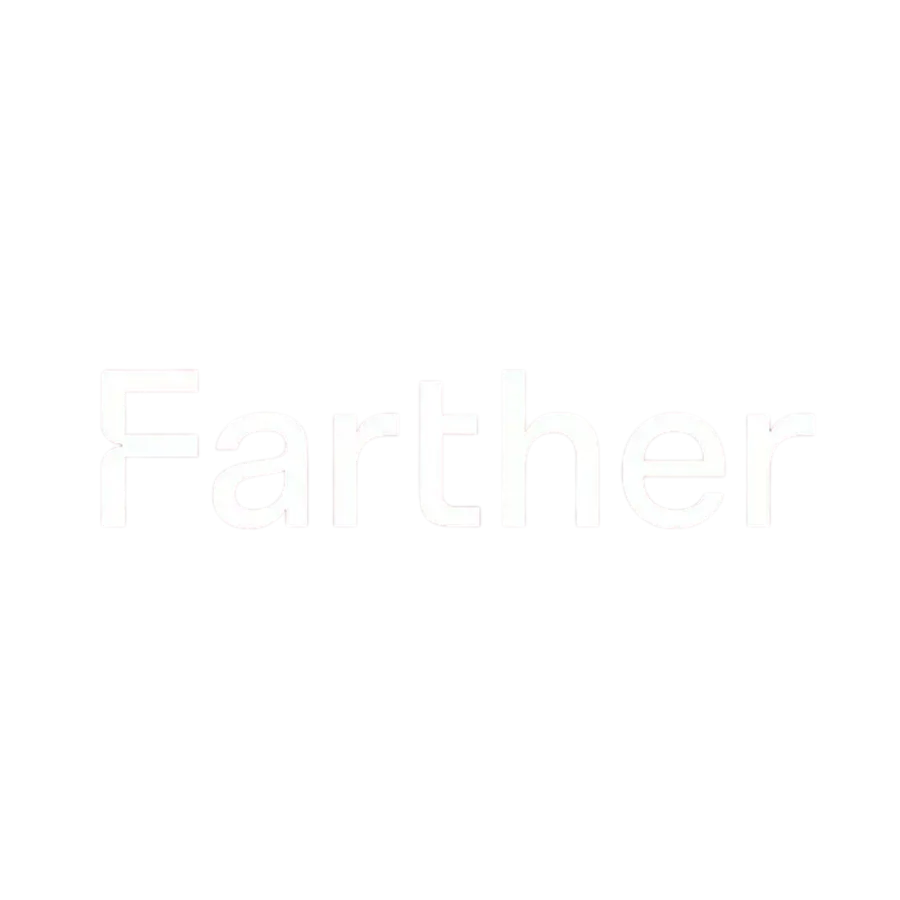 Farther logo with white text on black background