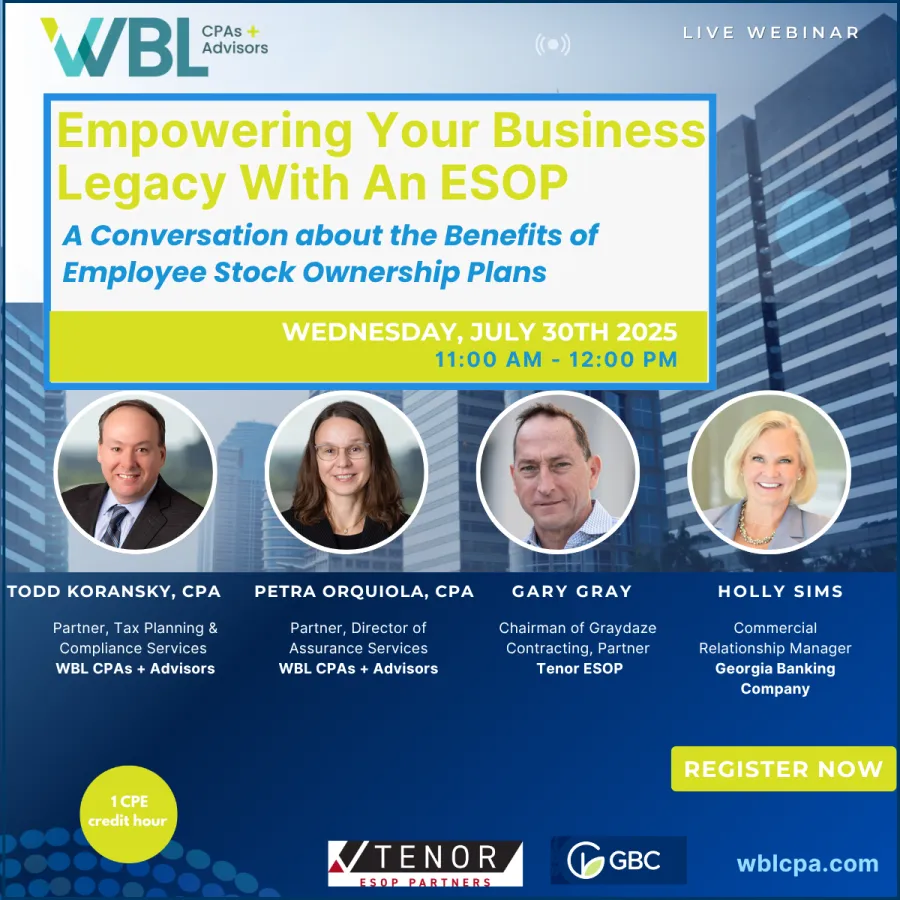 Live webinar on empowering business legacy with ESOPs featuring expert CPA and industry speakers on July 30, 2025.