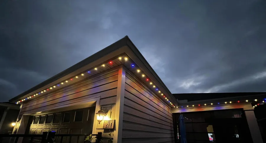 a building with lights on