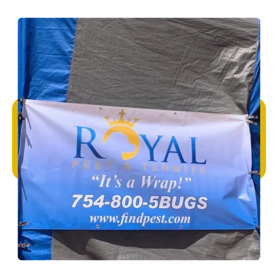 Royal Pest & Termite service banner with phone number 754-800-5BUGS and website findpest.com