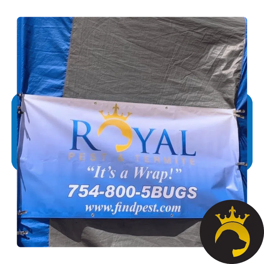 Banner for Royal Pest & Termite with contact number and website promoting pest control services.