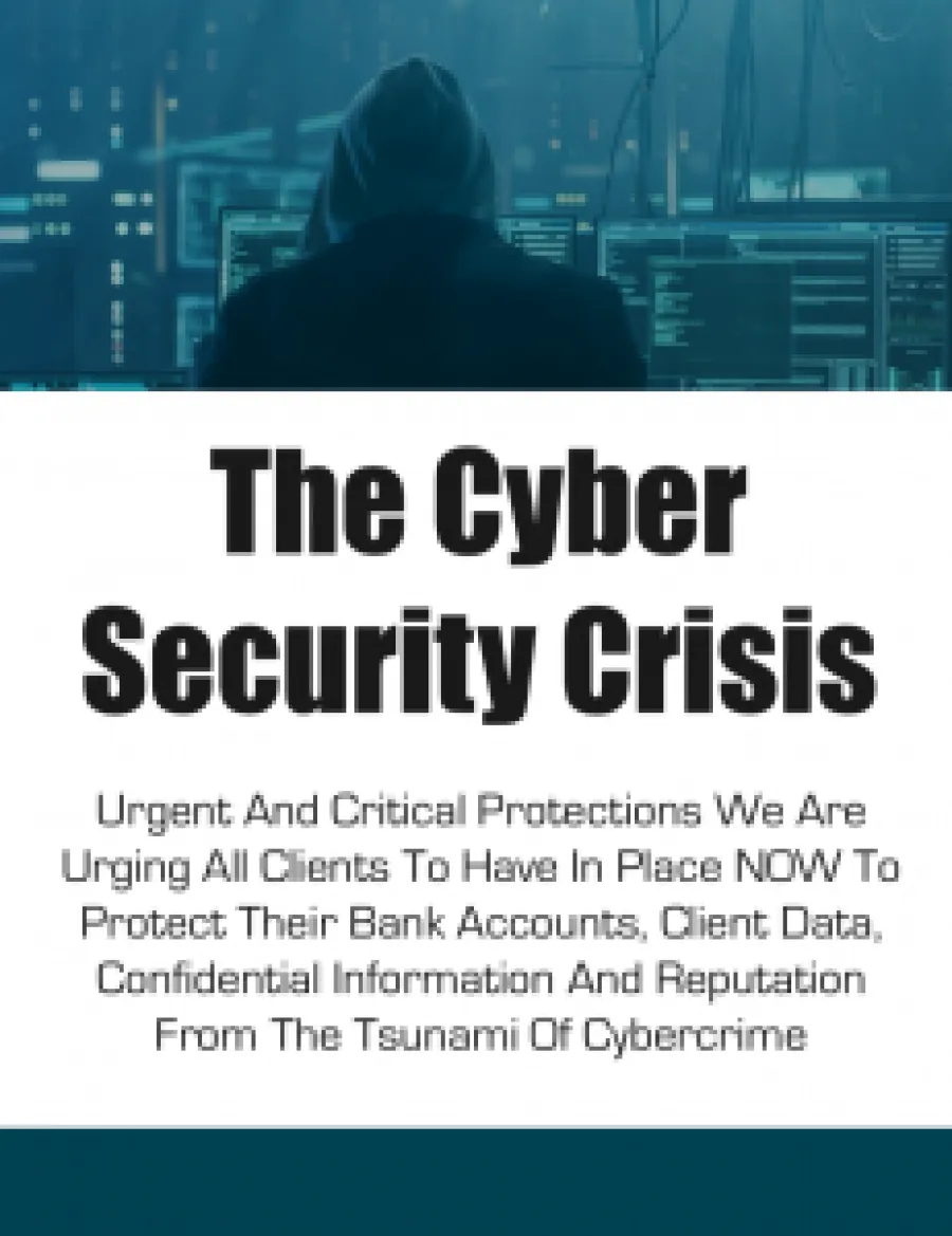 Hooded figure at computer screens highlights urgent cyber security crisis warning for data protection.